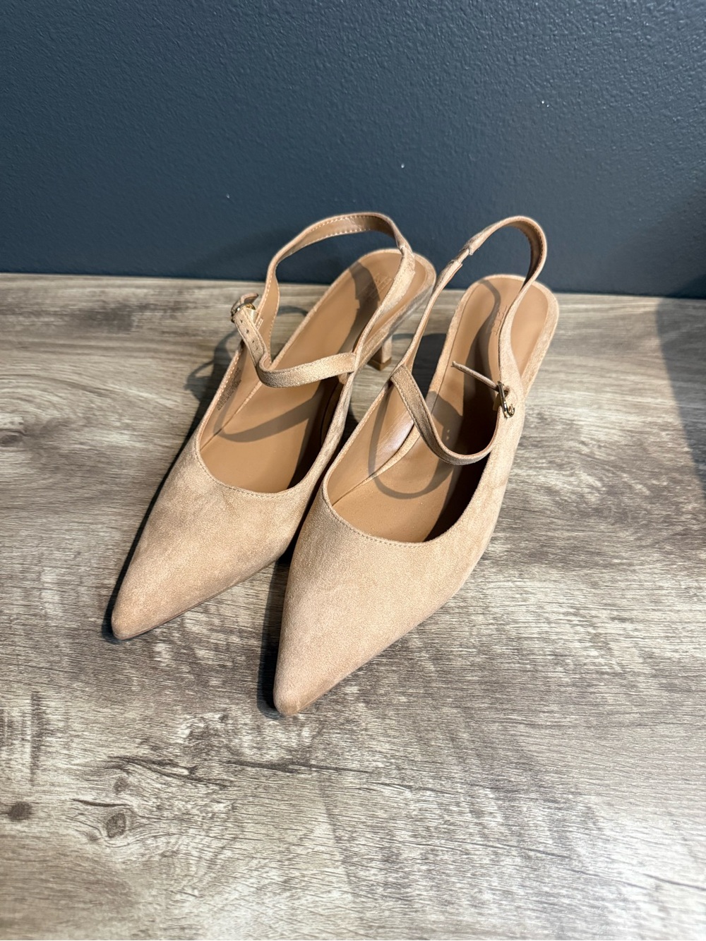 Pointed Slingback Heels in Light Beige